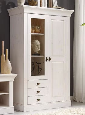 Massivholz Geschirrschrank 108x163x45cm BERGEN Kiefer massiv weiß lasiert Casa de mobila Goslar