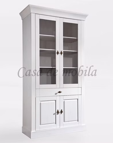 Massivholz Vitrinenschrank Hoch 108x202x45cm BERGEN Kiefer massiv weiß Landhaus Casa de mobila Goslar
