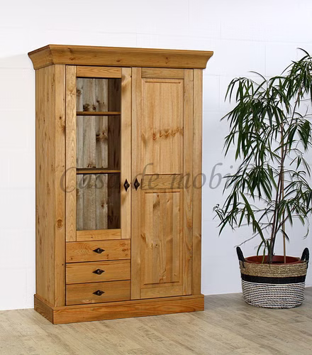 Vitrinenschrank 108x163x45cm BERGEN Kiefer massiv gelaugt geölt Casa de mobila Goslar