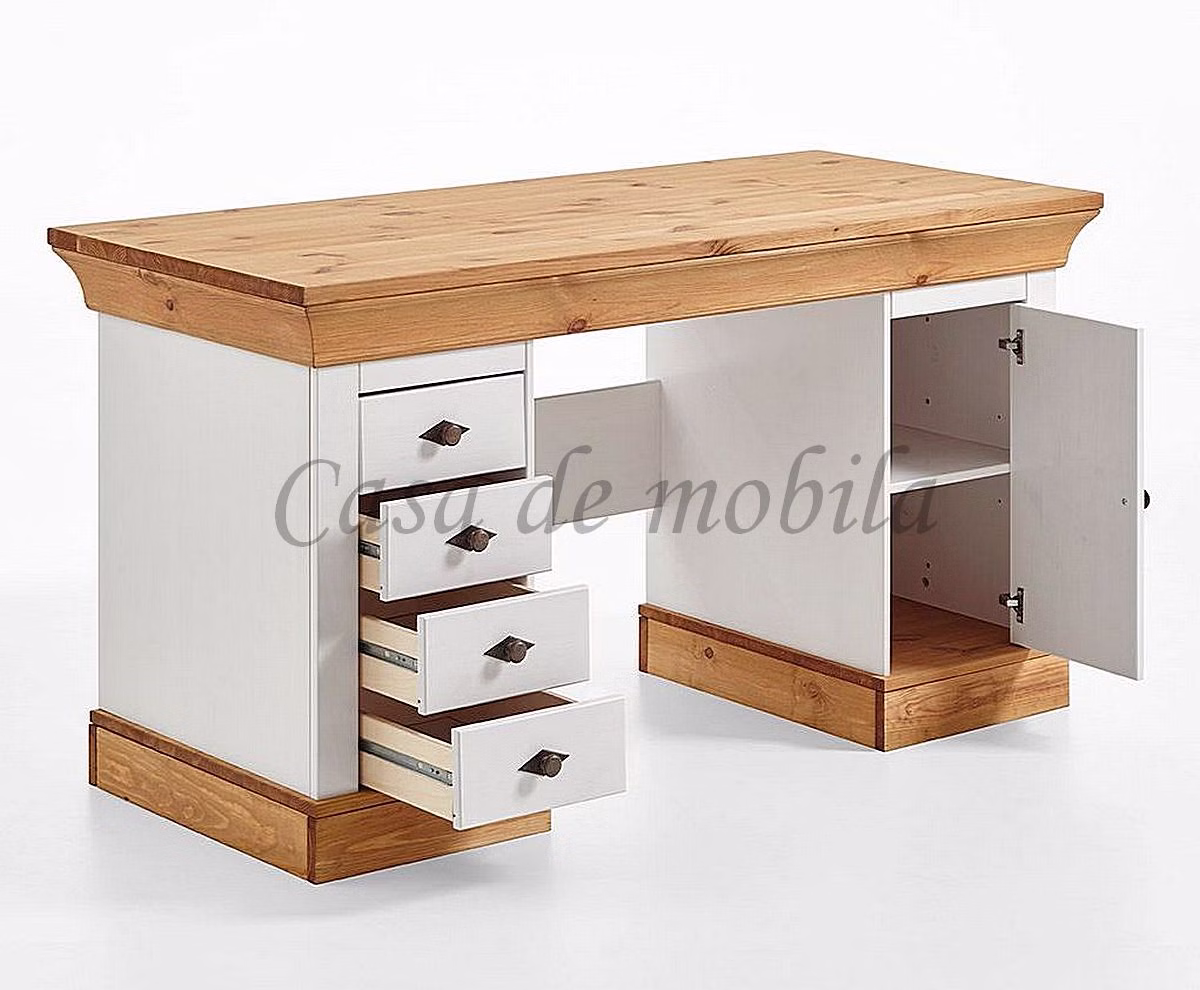 Schreibtisch 143x77x65cm BERGEN Kiefer 2farbig weiß / gelaugt geölt Massivholz PC-tisch 143x77x65cm BERGEN Kiefer massiv 2farbig weiß / gelaugt geölt Casa de mobila Goslar