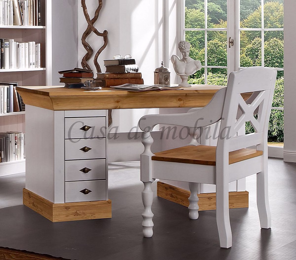 Schreibtisch 143x77x65cm BERGEN Kiefer massiv weiß / gelaugt geölt Massivholz Schreibtisch 143x77x65cm BERGEN Kiefer massiv 2farbig weiß / gelaugt geölt Casa de mobila Goslar
