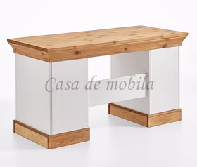 Massivholz Bürotische 143x77x65cm BERGEN Kiefernholz massiv 2farbig weiß / gelaugt geölt Casa de mobila Goslar