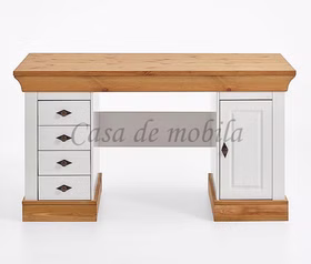 Computertisch landhaus 143x77x65cm BERGEN Kiefer massiv 2farbig weiß / gelaugt geölt  Casa de mobila Goslar