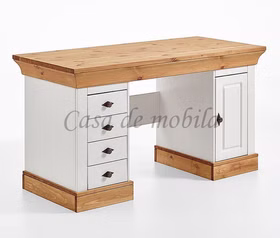 Massivholz Bürotisch 143x77x65cm BERGEN Kiefer massiv 2farbig weiß / gelaugt geölt Casa de mobila Goslar