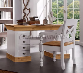 Massivholz Schreibtisch 143x77x65cm BERGEN Kiefer massiv 2farbig weiß / gelaugt geölt Casa de mobila Goslar