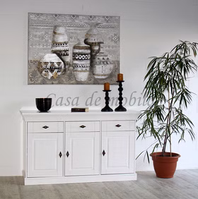 Massivholz Anrichte 3 türig 143x85x45cm BERGEN landhaus Kiefer massiv weiß lasiert Casa de mobila Goslar Massivholz Anrichte 3 türig 143x85x45cm BERGEN landhaus Kiefer massiv weiß lasiert Casa de mobila Goslar