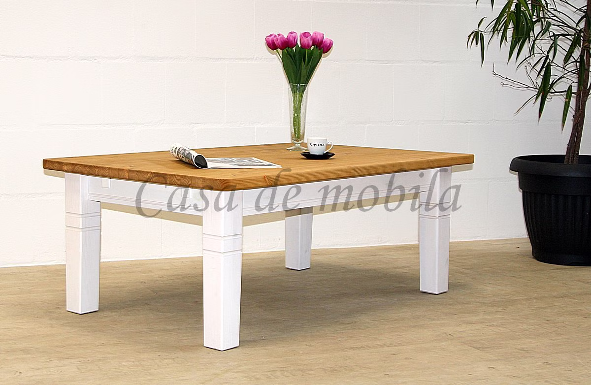 Wohnzimmertisch FJORD 120x46x78cm Landhaus Kiefer massiv 2farbig weiß gelaugt geölt von Casademobila Goslar