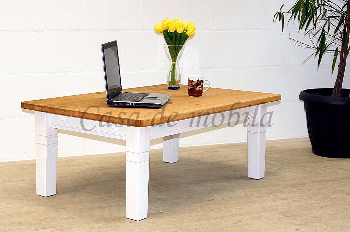 Couchtisch FJORD 120x46x78cm Landhaus Kiefer massiv 2farbig weiß gelaugt geölt von Casademobila Goslar