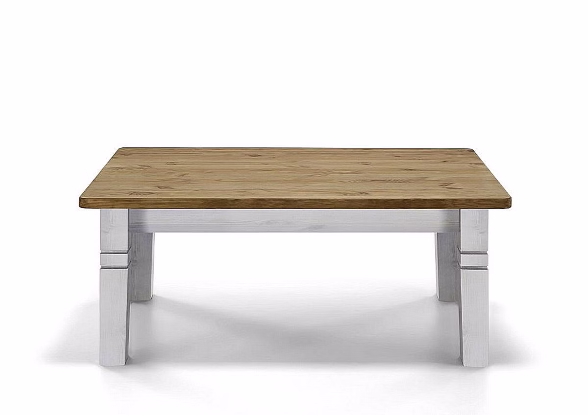 Massivholz Couchtisch Fjord 120x46x78cm, Kiefer massiv weiß gelaugt geölt Casa de mobila Goslar