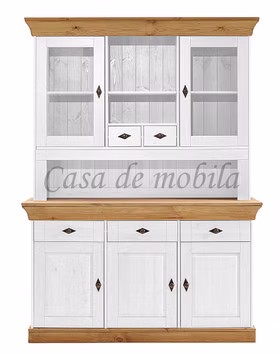 Buffetschrank 143x197x45cm BERGEN Kiefer weiß gelaugt geölt Esszimmer-schrank mit aufsatz landhaus 3-türig BERGEN Kiefer massiv weiß gelaugt geölt Casa de mobila Goslar