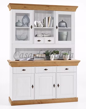 Buffetschrank 143x197x45cm BERGEN Kiefer weiß gelaugt geölt Küchenschrank landhaus 3-türig BERGEN Kiefernholz massiv weiß gelaugt geölt Casa de mobila Goslar