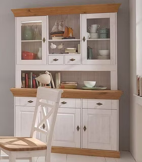 Buffetschrank 143x197x45cm BERGEN Kiefer weiß gelaugt geölt Geschirrschrank mit aufsatz landhaus 3-türig BERGEN Kiefer massiv weiß gelaugt geölt Casa de mobila Goslar