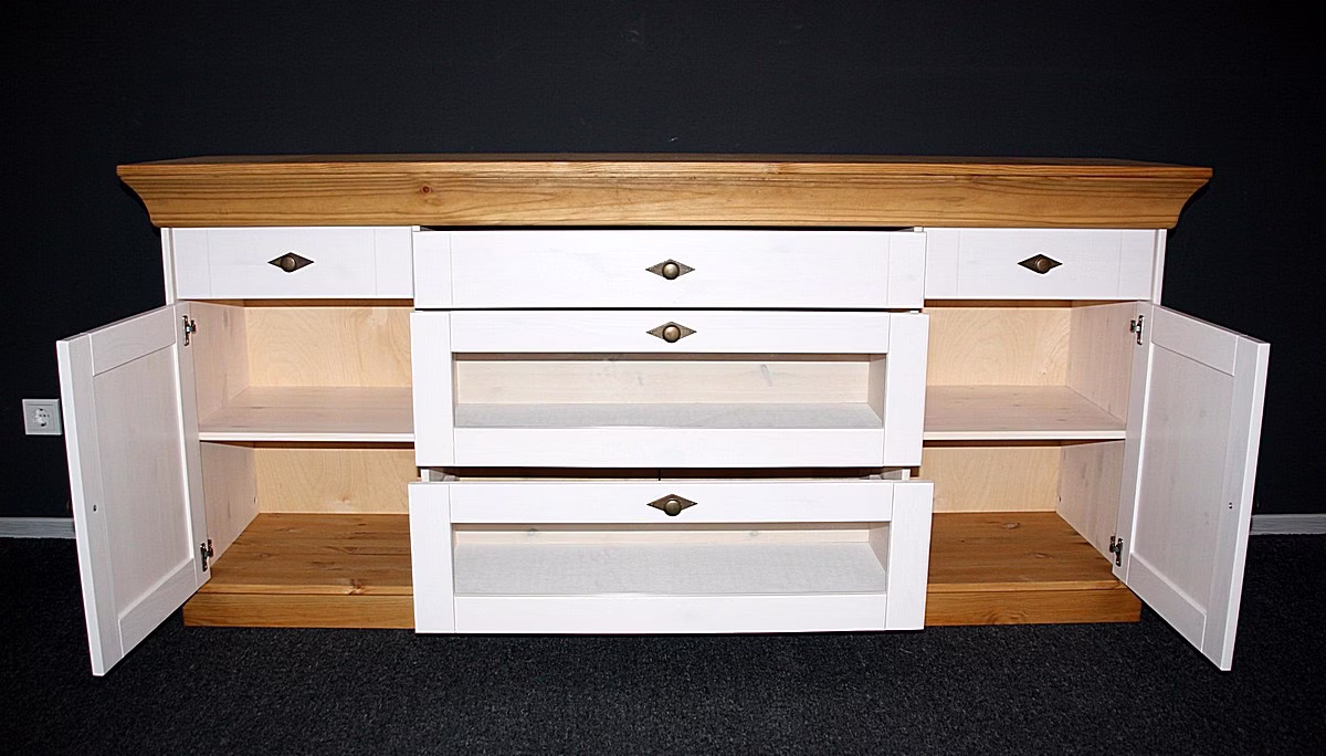 Anrichte mit schubladen 185x85x45cm BERGEN Kiefer massiv Kommoden mit glasschubladen BERGEN weiss gelaugt geölt Kiefer massiv Casa de mobila Goslar