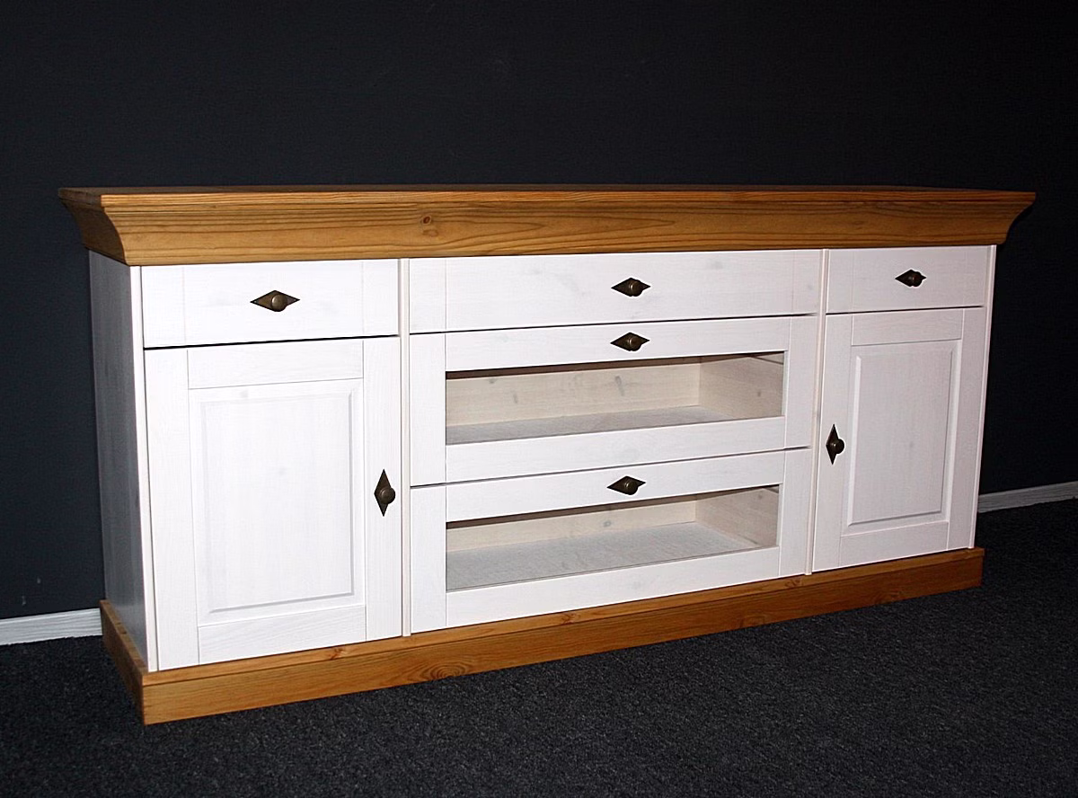 Anrichte mit schubladen 185x85x45cm BERGEN Kiefer massiv Sideboard mit glasschubladen BERGEN weiss gelaugt geölt Kiefer massiv Casa de mobila Goslar