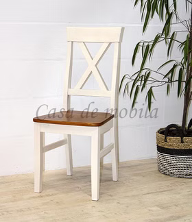 Stuhl 45x94x43cm BERGEN Kiefer weiß, bernstein lackiert Holzstuhl 45x94x43cm BERGEN Kiefer 2farbig weiß lasiert bernsteinfarben lackiert Casa de mobila Goslar