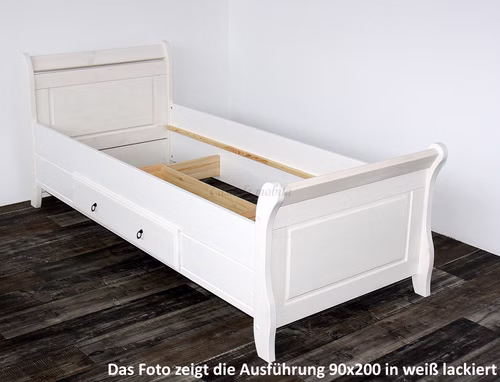 seniorenbett-massivholz-100x200-2-farbig-eva-kiefer-weiss-gelaugt. 2-farbiges Massivholz-Einzelbett EVA aus Kiefer massiv in Weiß und Gelaugt-Geölt (100x200 cm) mit einer Komfort-Sitzhöhe von 53 cm.