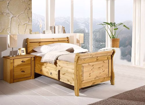 seniorenbett-massivholz-100x200-komforthoehe-eva-kiefer. Massivholz-Seniorenbett EVA aus Kiefer massiv gelaugt geölt in der Liegefläche 100x200 cm mit einer Komfort-Sitzhöhe von 53 cm.