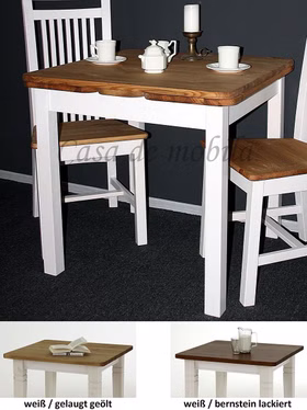 Tisch klein ausziehbar 77-127x74x77cm KARL Kiefer massiv 2farbig weiß Massivholz Küchentisch klein 77-127x77cm Kiefer massiv 2farbig weiß gelaugt geölt oder bernstein Casa de mobila Goslar