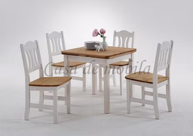 Massivholz Tischgruppe Set 5teilig Kiefer massiv 2 farbig weiß gelaugt geölt Casa de mobila Goslar
