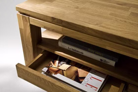 Massivholz Sofatisch mit schubladen und Ablage Höhe 45cm GORDON Asteiche massiv geölt casademobila Goslar