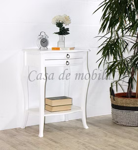 Hohe Nachttisch mit Schubladen und Ablage 57x80x40cm VENEZIA weiß lackiert Casa de mobila Goslar