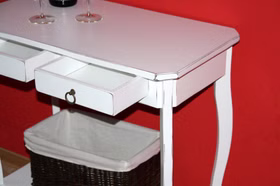 Konsolentisch 79x76x40cm 2 Schubladen 1 Ablageboden Pappel massiv weiß antik lackiert Konsolentisch 79x76x40cm 2 Schubladen 1 Ablageboden Pappel massiv weiß antik lackiert