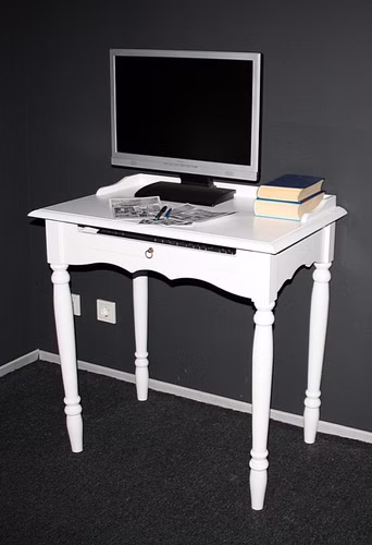 Massivholz Schreibtisch mit tastaturauszug und gedrechselte beine 78x82x52cm VARESE Pappel massiv weiß lackiert casa de mobila Goslar