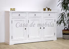 Massivholz Sideboard 162x92x42cm TOSCANA Pappel massiv weiß antik lackiert casademobila goslar