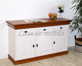 Sideboard 143x85x45cm BERGEN Kiefer weiß bernsteinfarben kommode 3 türig BERGEN weiß rotbraunfarben lackiert Kiefer massiv Casa de mobila Goslar
