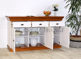 Sideboard 143x85x45cm BERGEN Kiefer weiß bernsteinfarben kommode 3 türig BERGEN weiß bernsteinfarben lackiert Kiefer massiv Casa de mobila Goslar