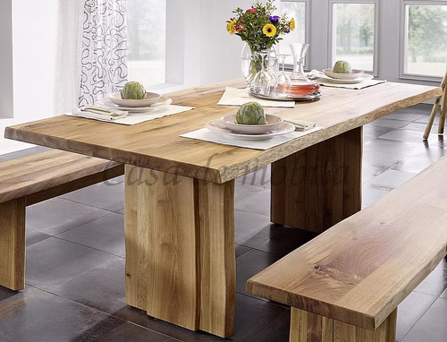 Wangentisch mit Baumkante und Holzbeine ZINGST 180x75x100cm Wildeiche massiv natur geölt Casa de mobila Goslar