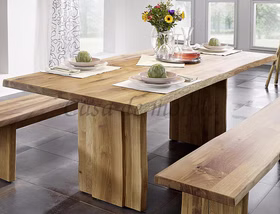 Massivholz esszimmertisch mit Baumkante und Holzbeine ZINGST 180x75x100cm Wildeiche massiv natur geölt Casa de mobila Goslar