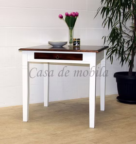 Tisch 85x80x85cm DECOR Pappel weiß Nussbaumfarben Tisch mit schublade 85x80x85cm DECOR Pappel massiv weiß dunkelbraun kolonial von Casademobila Goslar