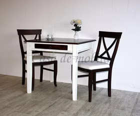 Tisch 85x80x85cm DECOR Pappel weiß antik nussbaumfarben lackiert kleine Küchentisch mit schublade DECOR Pappel massiv weiß antik nussbaumfarben Casa de mobila Goslar