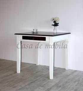 Tisch 85x80x85cm DECOR Pappel weiß antik nussbaumfarben lackiert Küchentisch klein mit schublade DECOR Pappel massiv weiß antik dunkelbraun kolonial lackiert Casa de mobila Goslar