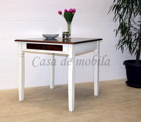 Tisch 85x80x85cm DECOR Pappel weiß antik nussbaumfarben lackiert Esstisch 85x80x85cm DECOR Pappel massiv 2farbig weiß antik/nussbaumfarben