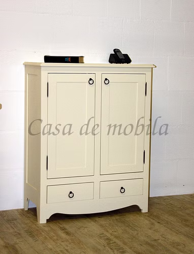 Massivholz Kommode mit holztüren AQUA 78x100x37cm Pappel massiv creme lackiert Casa de mobila Goslar