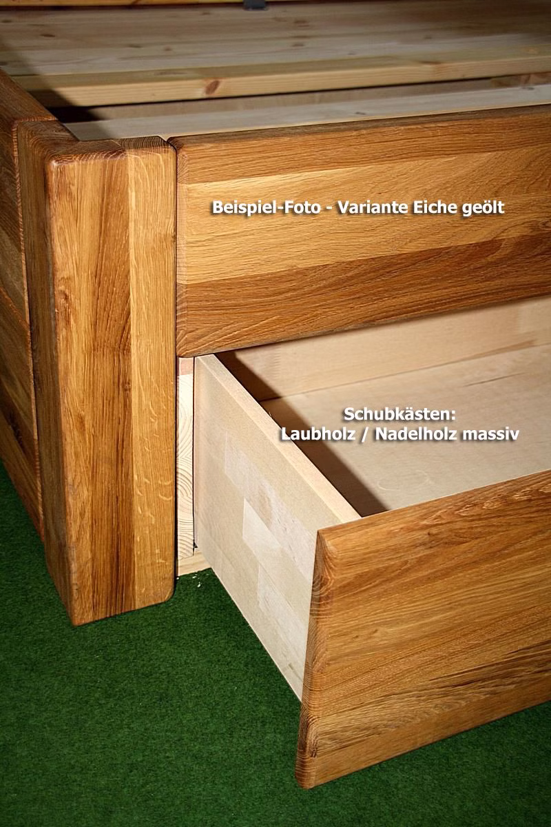 Schubladenbett 140x200 Beine 3 Komforthöhe Kopfteil 2 2 Seitenschubladen Kiefer gelaugt geölt Schubladenbett 140x200 Beine 3 Komforthöhe Kopfteil 2 2 Seitenschubladen Kiefer gelaugt geölt