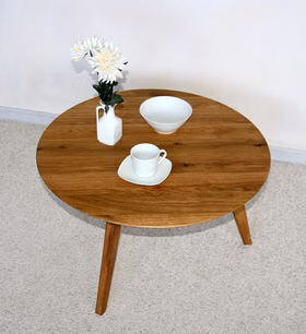 Massivholz Kaffeetisch Rund OLPE 70x41x70cm Wildeiche massiv natur geölt Casa de mobila Goslar