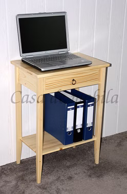 Massivholz Laptop-Tisch natur lackiert mit Ablageboden und Schublade Fichrenholz massiv Casademobila Goslar