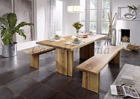 Massivholz Wangentisch mit Baumkante 220x75x100 Wildeiche massiv natur geölt Casa de mobila Goslar
