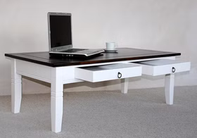 Massivholz Couchtisch mit Schubladen weiss braun kolonial Nussbaumfarben Casa de mobila Goslar