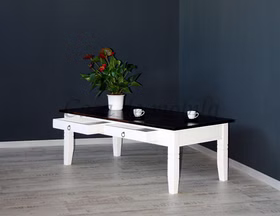 Massivholz Wohnzimmertisch mit Schubladen 130x45x65cm DECOR Pappel weiss braun kolonial Casa de mobila Goslar