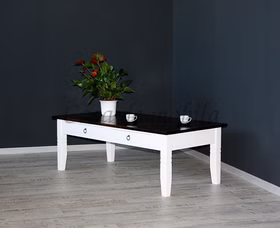 Massivholz Wohnzimmertisch mit Schubkasten 130x45x65cm DECOR Pappel weiss braun kolonial Casa de mobila Goslar