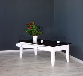 Massivholz Wohnzimmertisch mit Schubkasten 130x45x65cm DECOR Pappel 2farbig weiss Dunkelbraun kolonialstil Casa de mobila Goslar