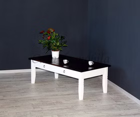 Massivholz Couchtisch mit Schubkasten 130x45x65cm DECOR Pappel 2farbig weiss Dunkelbraun kolonialstil Casa de mobila Goslar