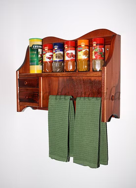 Küchenrollen-Halter 44x32x12cm DECOR Fichte kirschbaumfarben lackiert Küchenregal mit Geschirrtuchhalter Schubladen und Gewürzregal aus massiver Fichte in Kirschbaumfarbe