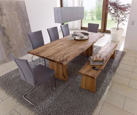 Große küchenbank mit Baumkante und Holzbeine ZINGST 220x45x40cm Wildeiche massiv natur geölt Casa de mobila Goslar