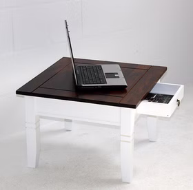 Massivholz Sofatisch mit schublade 65x46x65cm Pappel weiß braun nußbaumfarben Casa de mobila Goslar