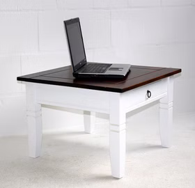 Massivholz couchtisch mit schublade 65x46x65cm Pappel weiß braun nußbaumfarben Casa de mobila Goslar
